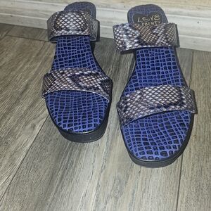 Blue and Black Women's Sandals Snake Print Shoes 9 Shoes